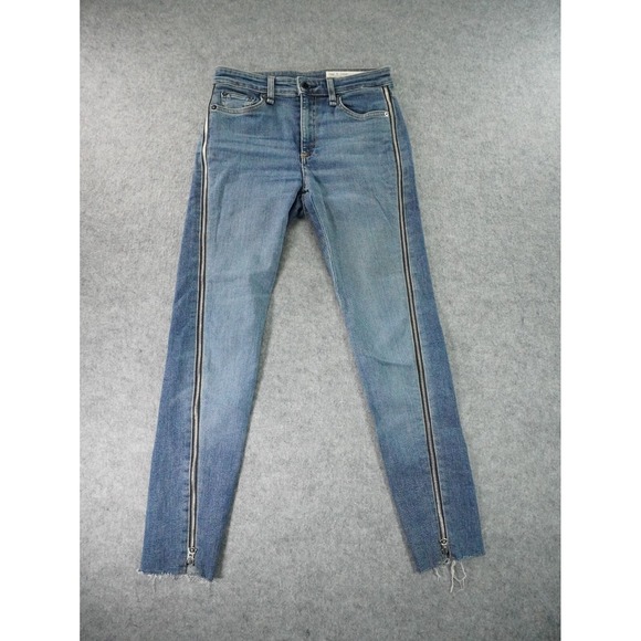 rag & bone Denim - Rag And Bone Nina High-Rise Skinny Jane Jeans Blue Size 25 Raw Hem Zip‎ Legs
